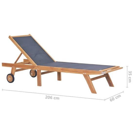Bain de soleil pliable - Transat - Chaise longue avec roulettes Teck massif et textilène - MEUBLE PRO - Image 9