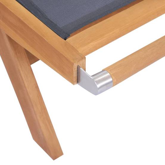 Bain de soleil pliable - Transat - Chaise longue avec roulettes Teck massif et textilène - MEUBLE PRO - Image 6