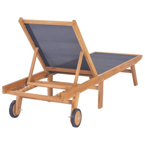 Bain de soleil pliable - Transat - Chaise longue avec roulettes Teck massif et textilène - MEUBLE PRO - Image 4