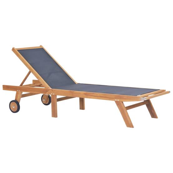 Bain de soleil pliable - Transat - Chaise longue avec roulettes Teck massif et textilène - MEUBLE PRO - Image 2
