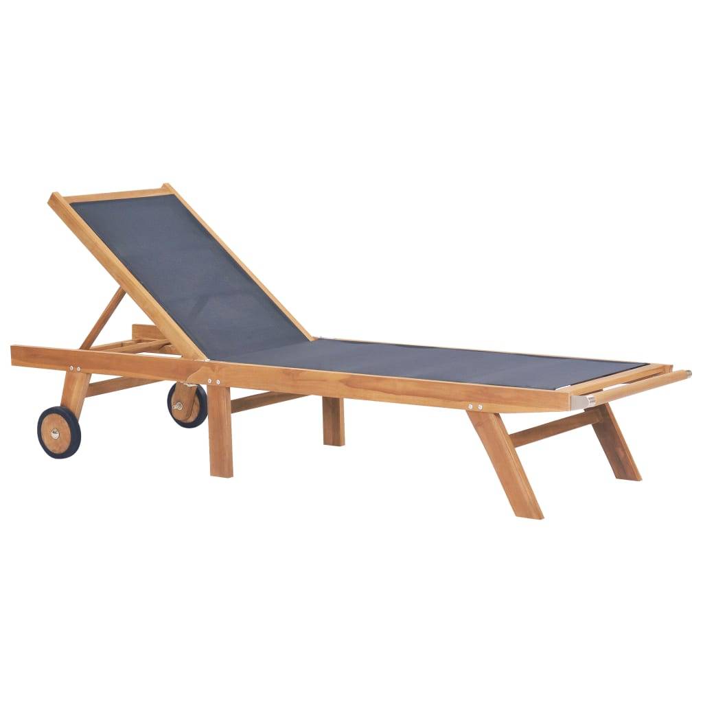 Bain de soleil pliable - Transat - Chaise longue avec roulettes Teck massif et textilène - MEUBLE PRO - Image 2