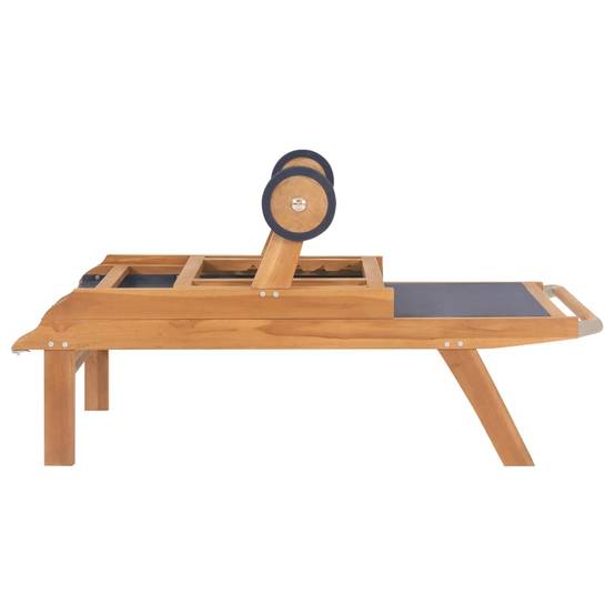 Bain de soleil pliable - Transat - Chaise longue avec roulettes Teck massif et textilène - MEUBLE PRO - Image 5