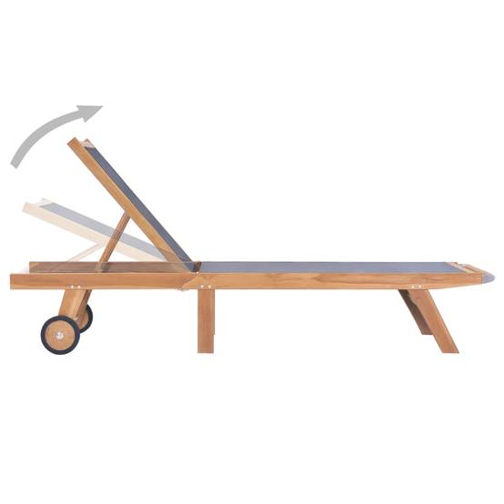 Bain de soleil pliable - Transat - Chaise longue avec roulettes Teck massif et textilène - MEUBLE PRO - Image 3