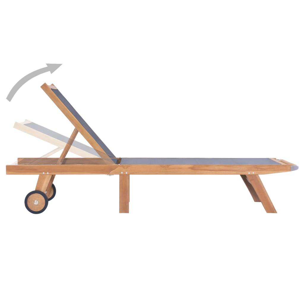 Bain de soleil pliable - Transat - Chaise longue avec roulettes Teck massif et textilène - MEUBLE PRO - Image 3
