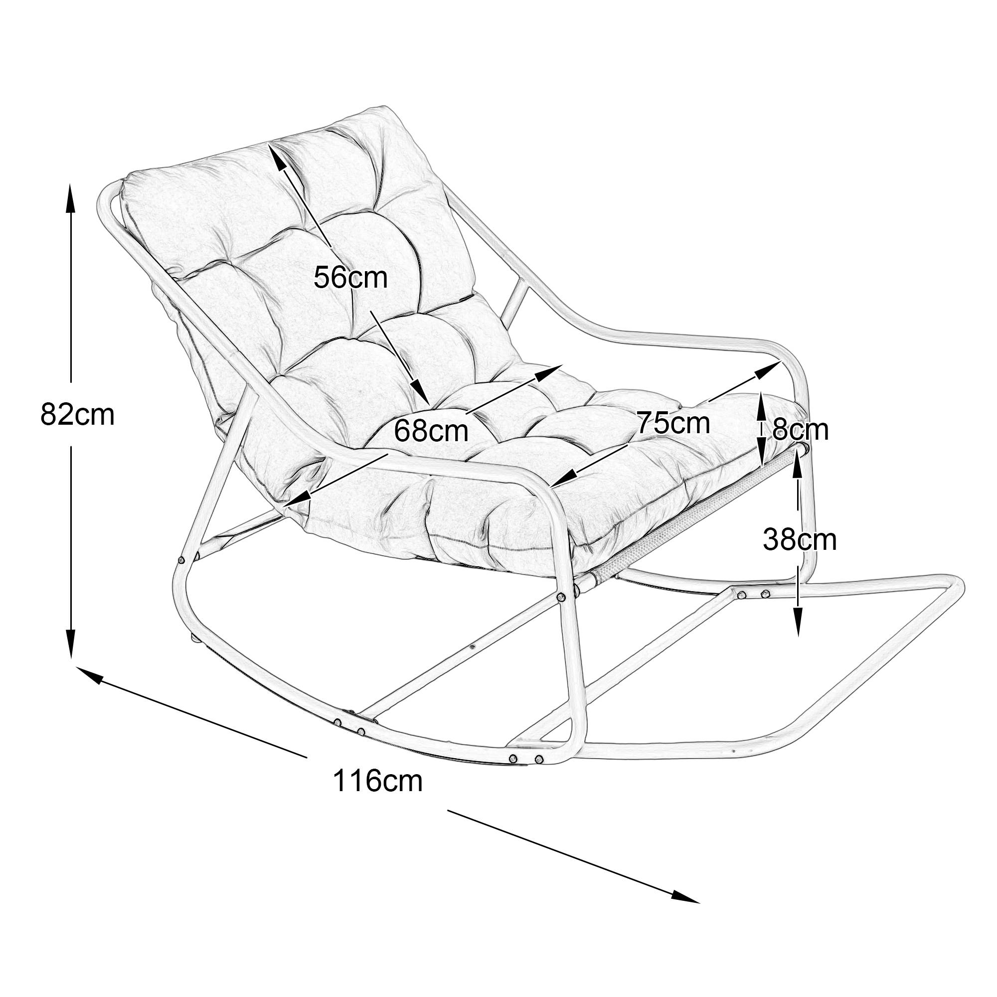ComfortXL - Fauteuil à Bascule Relax Acier Intérieur Extérieur Coussin Épais 116x75cm Gris - ComfortXL Outdoor Living - Image 2