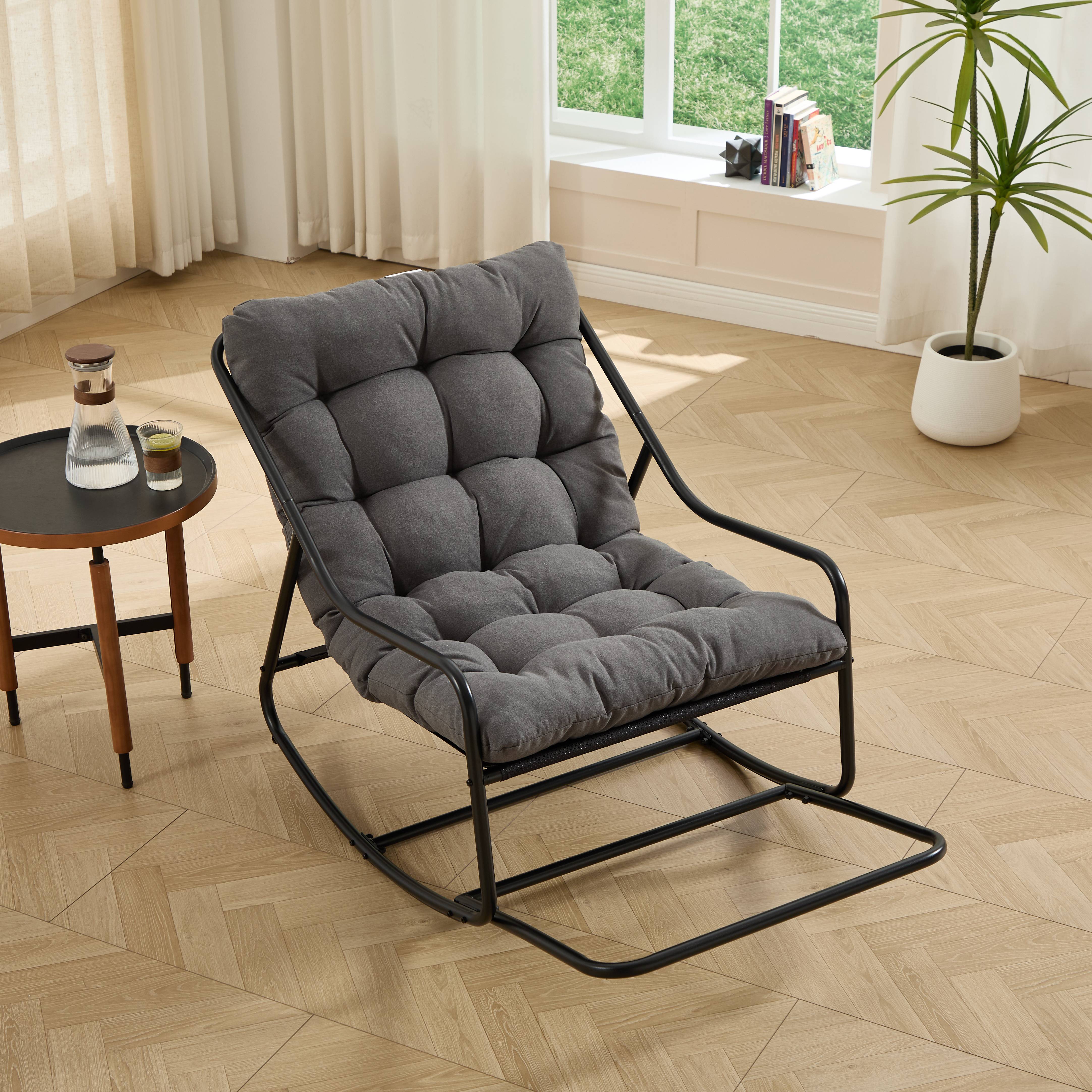 ComfortXL - Fauteuil à Bascule Relax Acier Intérieur Extérieur Coussin Épais 116x75cm Gris - ComfortXL Outdoor Living - Image 1