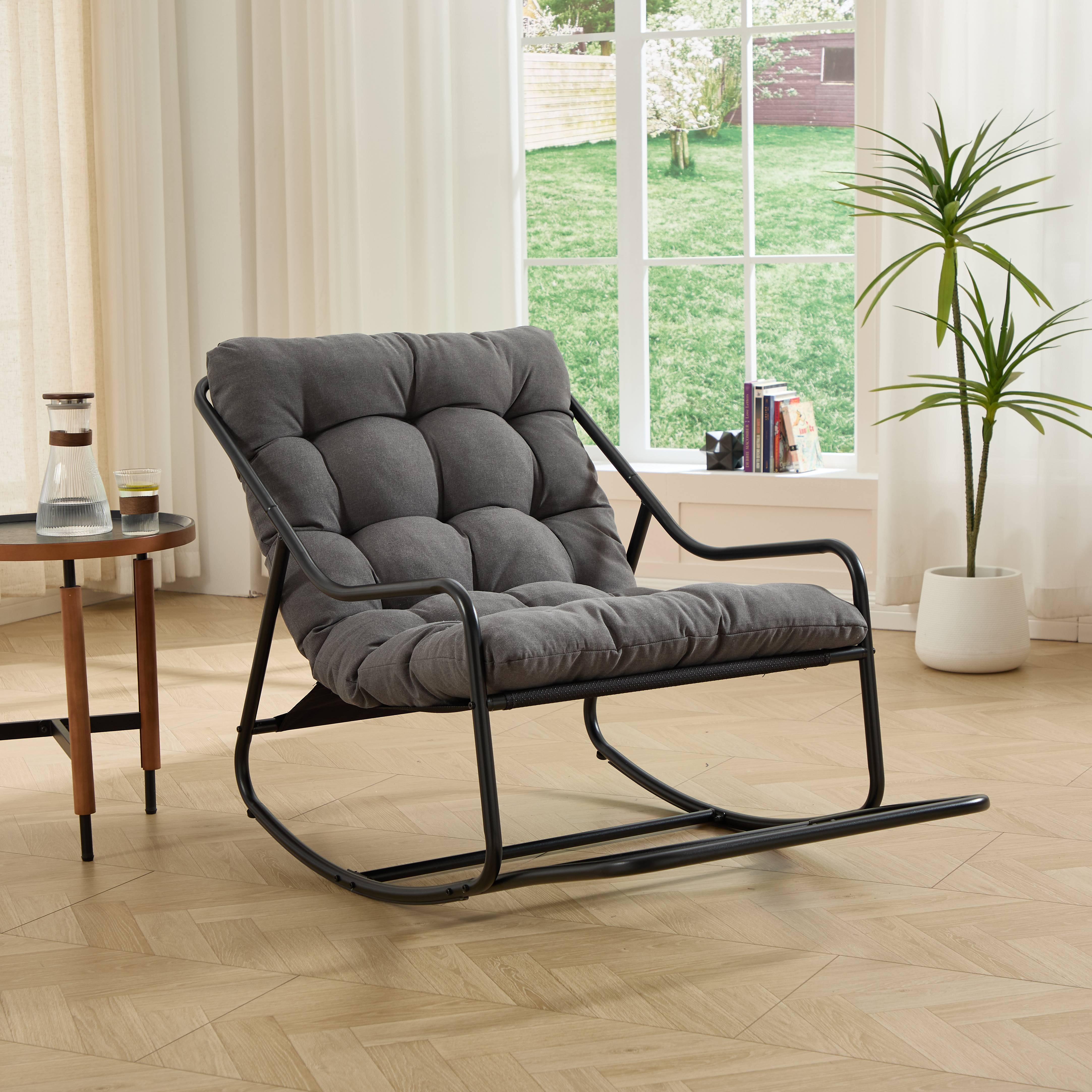 ComfortXL - Fauteuil à Bascule Relax Acier Intérieur Extérieur Coussin Épais 116x75cm Gris - ComfortXL Outdoor Living - Image 9