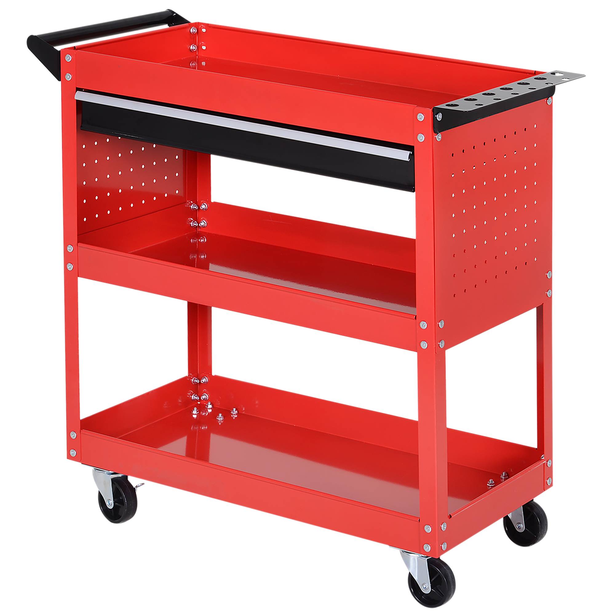 Sans Marque - Valise à outils chariot à outils boîte à outils, 3 niveaux, 4 roulettes, 82 cm x 35 cm x 76 cm, rouge - Image 2