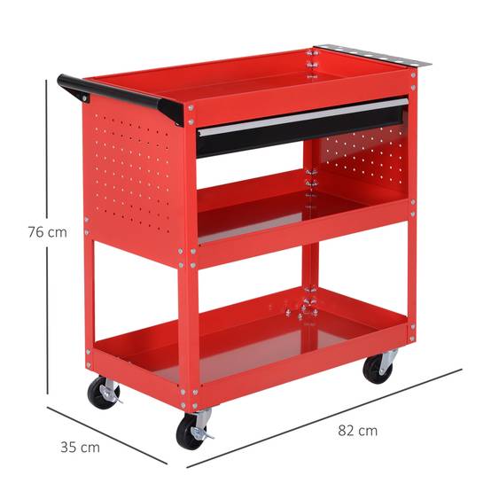 Sans Marque - Valise à outils chariot à outils boîte à outils, 3 niveaux, 4 roulettes, 82 cm x 35 cm x 76 cm, rouge - Image 5