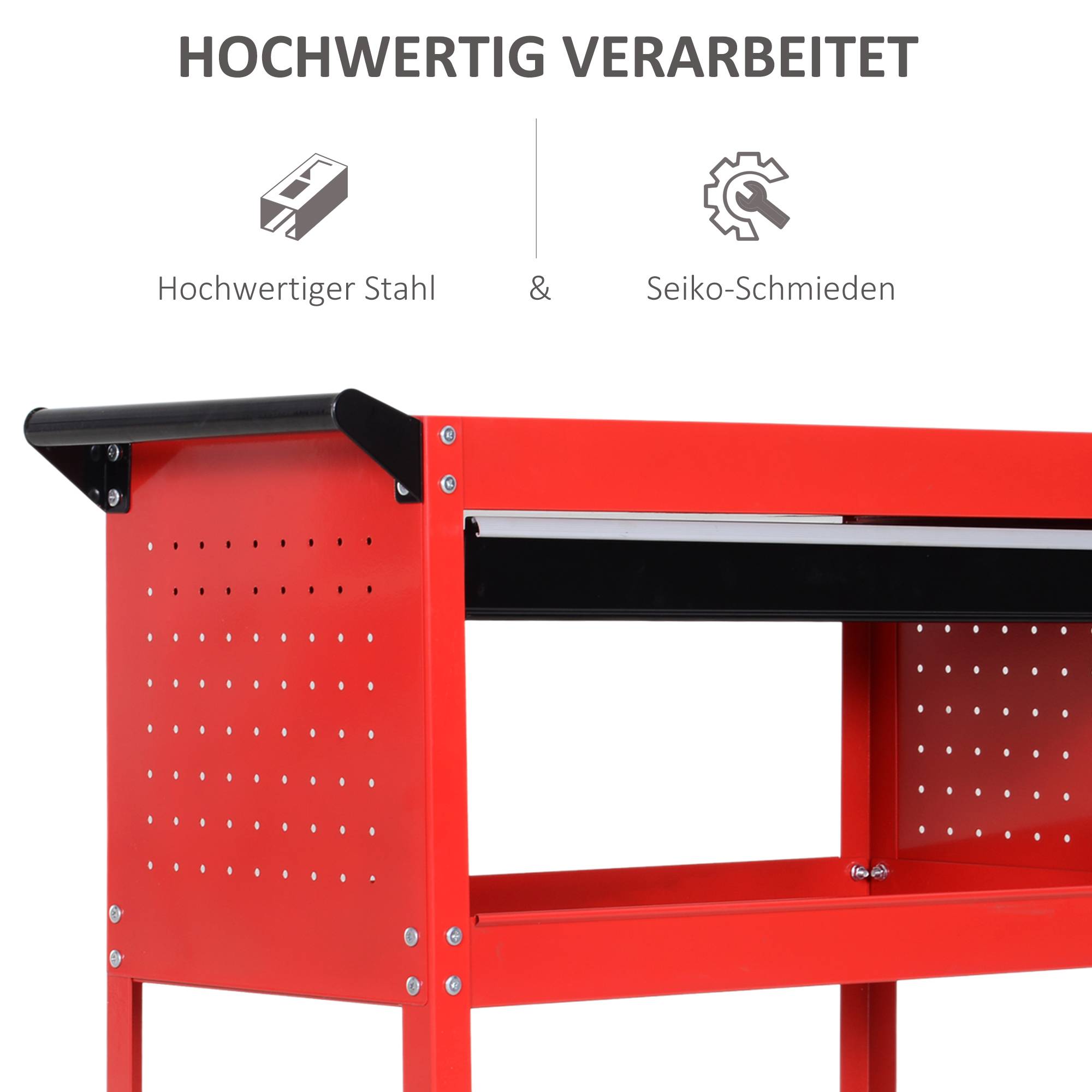 Sans Marque - Valise à outils chariot à outils boîte à outils, 3 niveaux, 4 roulettes, 82 cm x 35 cm x 76 cm, rouge - Image 8
