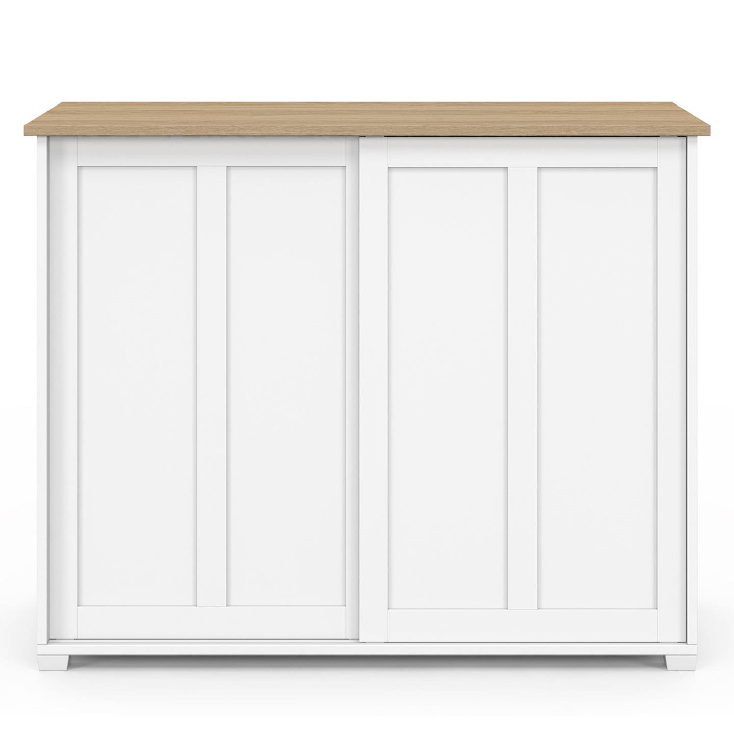Buffet 100 cm JANGO 2 portes coulissantes blanc et plateau bois - Image 3