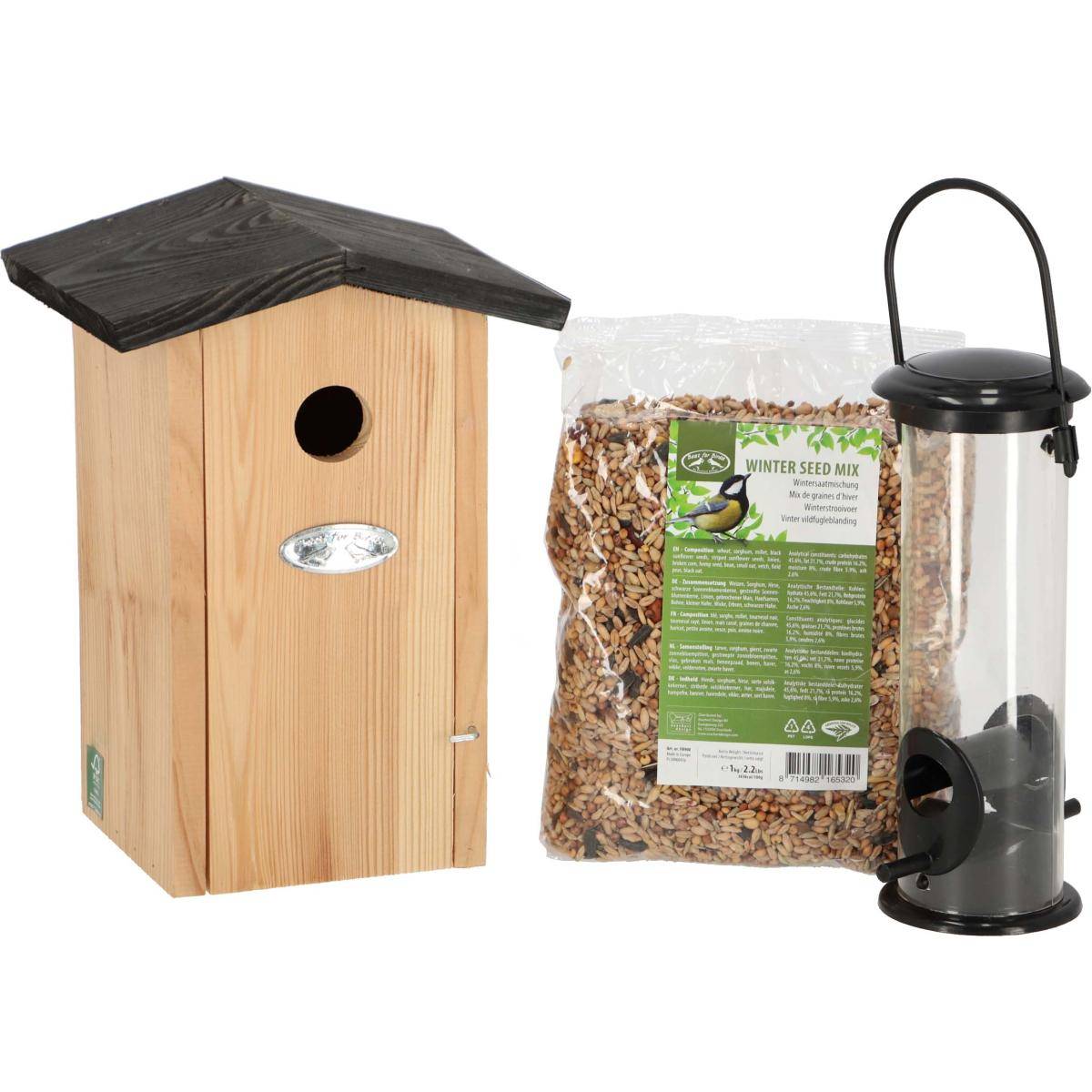 Esschert Design - Set abri mangeoire et graines oiseaux Pour mésanges bleues - Imagen 1