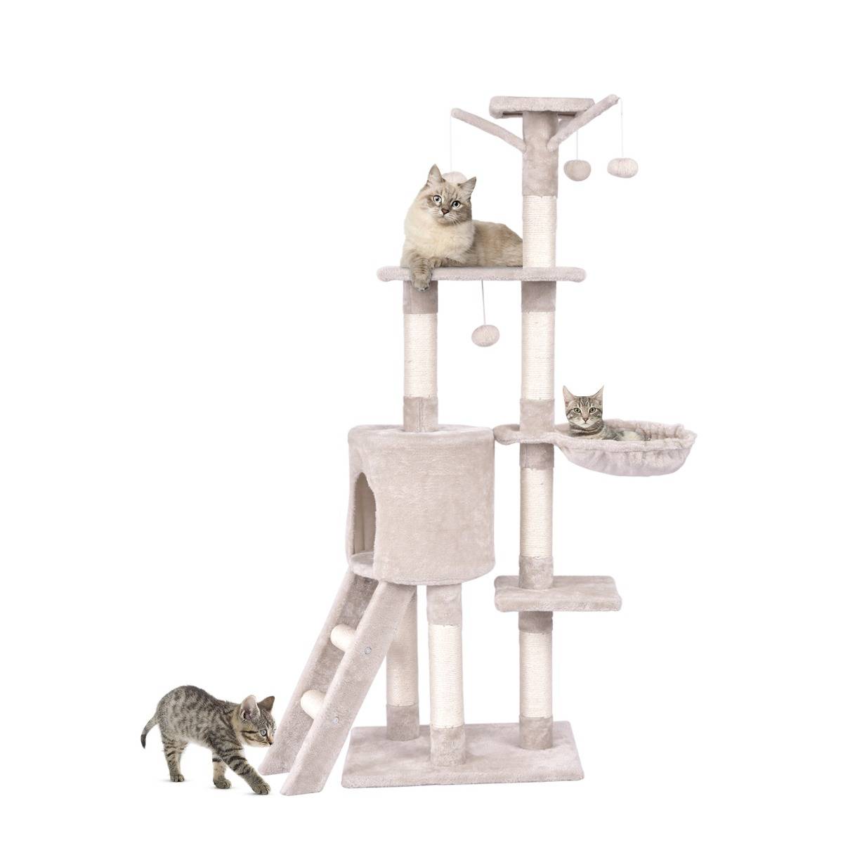 Arbre à Chat de 140cm Multi-Niveaux avec Griffoirs en Sisal Condo Panier et Perchoir Echelle