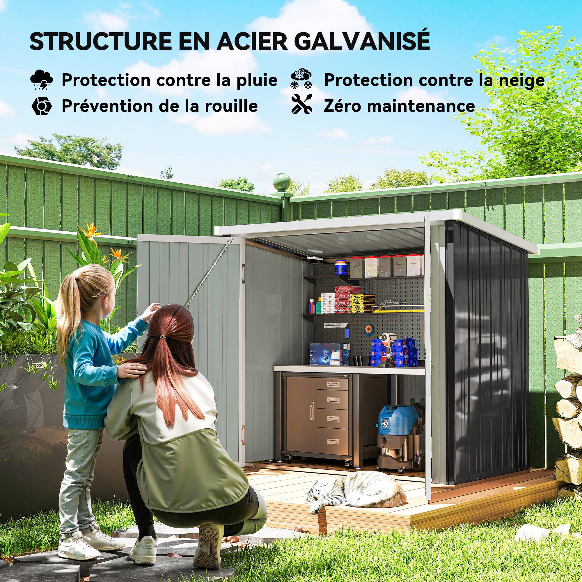 ComfortXL - Abri de jardin en acier pour extérieur rangement outils sécurisé 147x86x134cm noir - ComfortXL Outdoor Living - Image 6