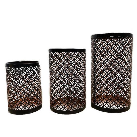 Bougeoir Photophore Noir - Lot de 3 Lanterne Métal Porte Bougie Pilier Orientale Marocaine Design Decoration pour Maison Salle Interieur Deco-Lytech - Image 1
