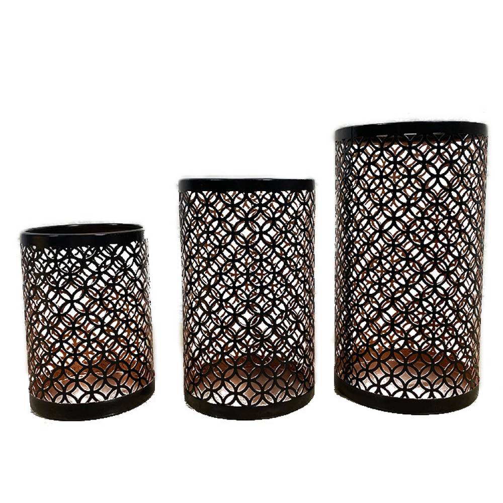Bougeoir Photophore Noir - Lot de 3 Lanterne Métal Porte Bougie Pilier Orientale Marocaine Design Decoration pour Maison Salle Interieur Deco-Lytech