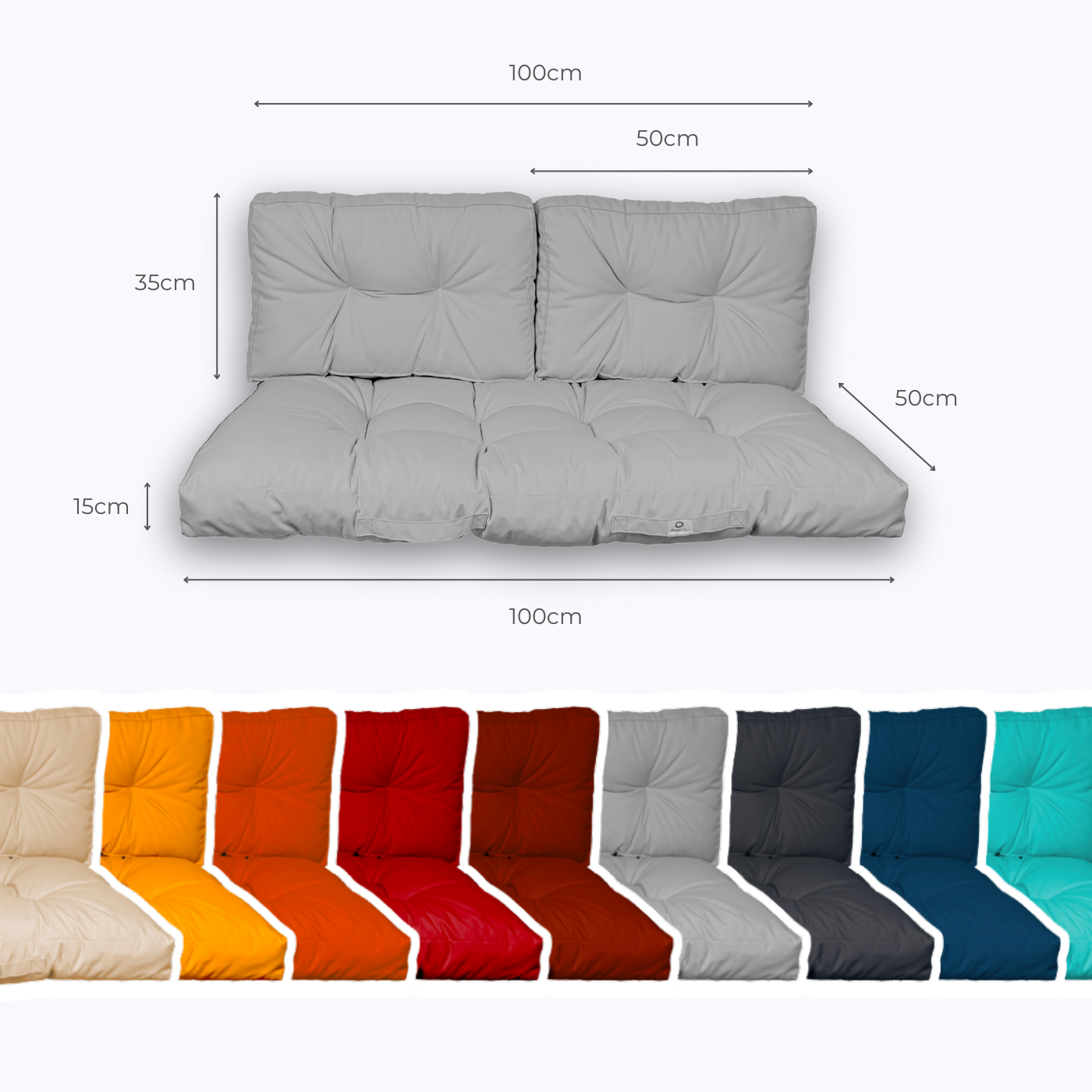 Coussins pour salon de jardin capitonné 100x50cm gris galet - Déco arts - Image 5