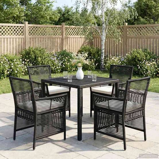Lot de 4 chaises de jardin polyrotin noir et crème 61 x 58 x 83 cm - PANGIVO - Image 1
