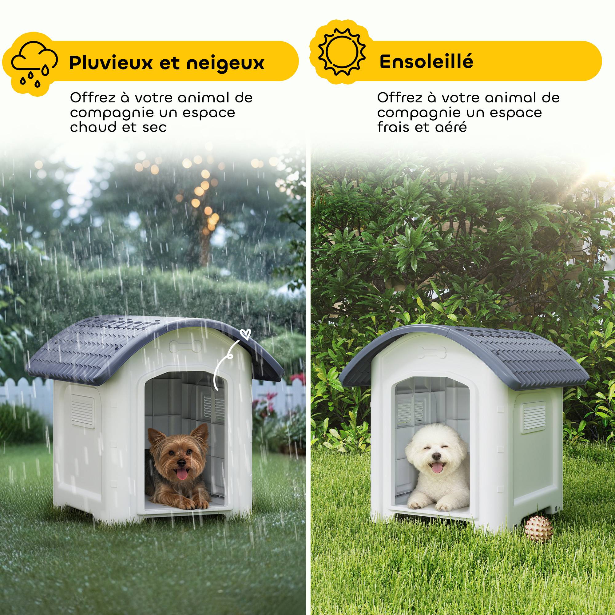 Niche extérieure plastique pour chien, sol surélevé amovible, toit étanche, gris - Image 8