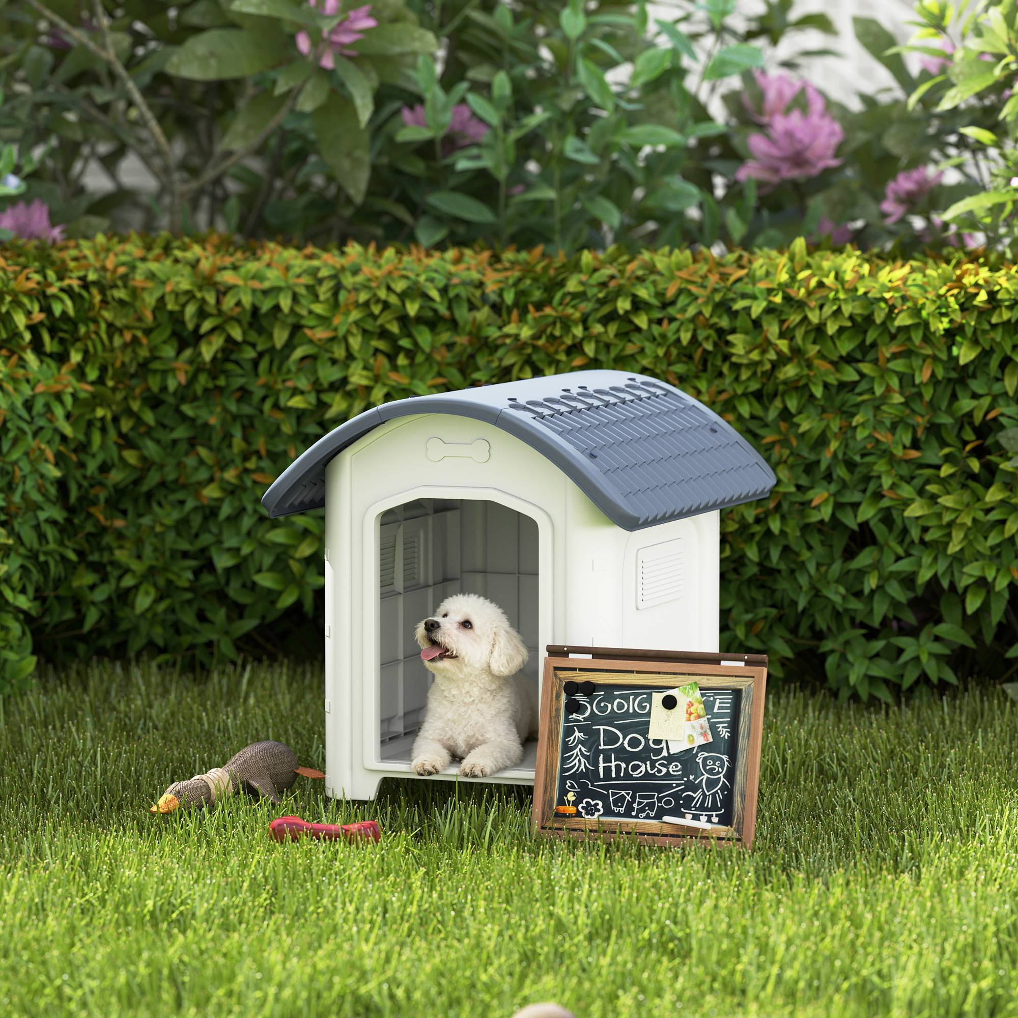 Niche extérieure plastique pour chien, sol surélevé amovible, toit étanche, gris - Image 3