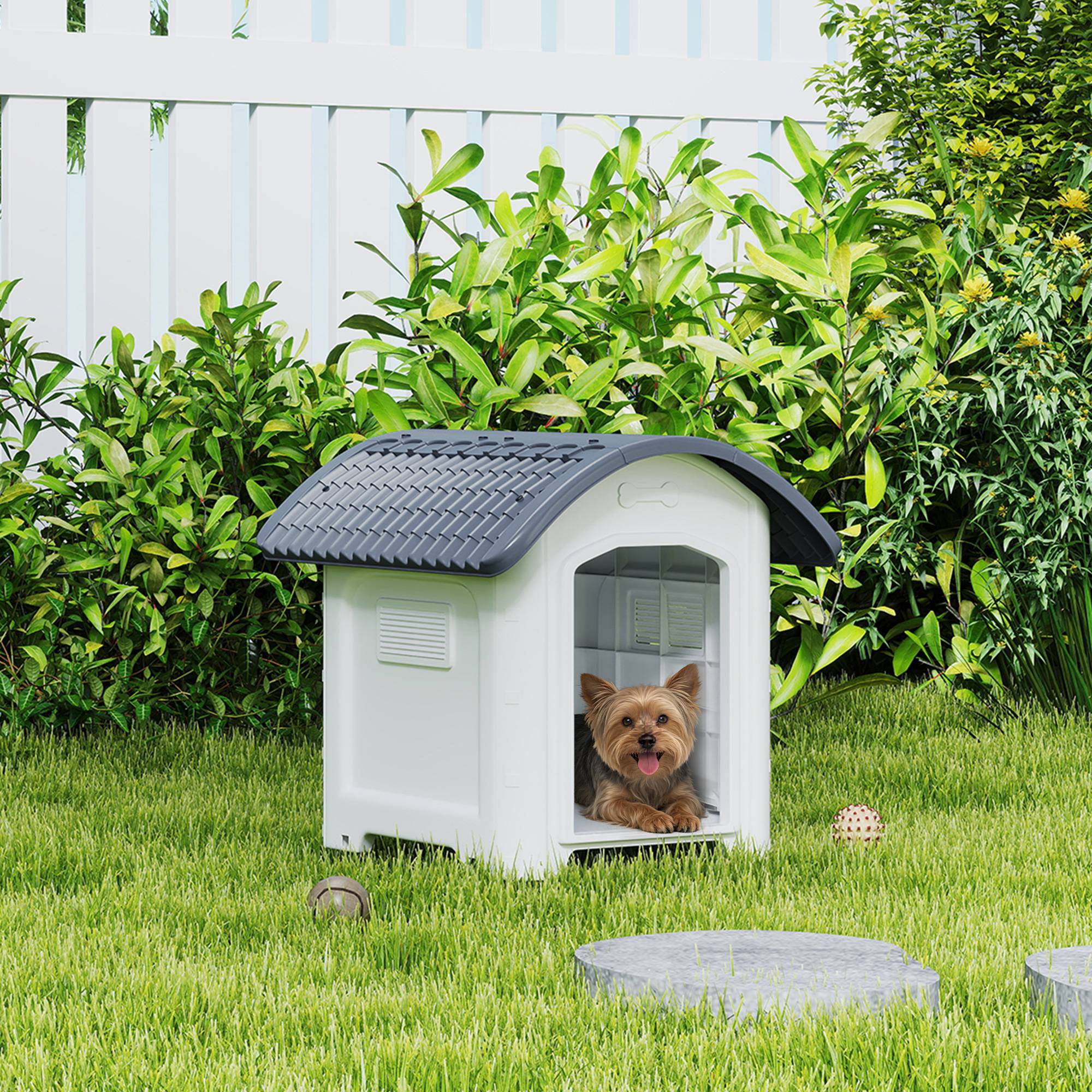 Niche extérieure plastique pour chien, sol surélevé amovible, toit étanche, gris - Image 4