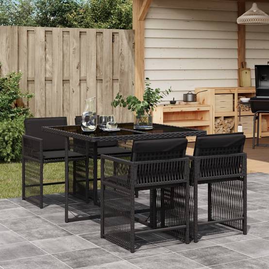 ComfortXL - Salon de Jardin Encastrable 4 Personnes Noir, Ensemble en Résine Tressée avec Coussins Noirs – ComfortXL Outdoor Living - Image 1