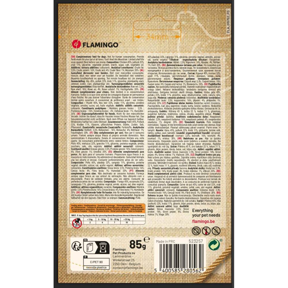 Flamingo - Friandises Hapki Bâton avec poulet et Crabe 85 g  pour chien - Imagen 3