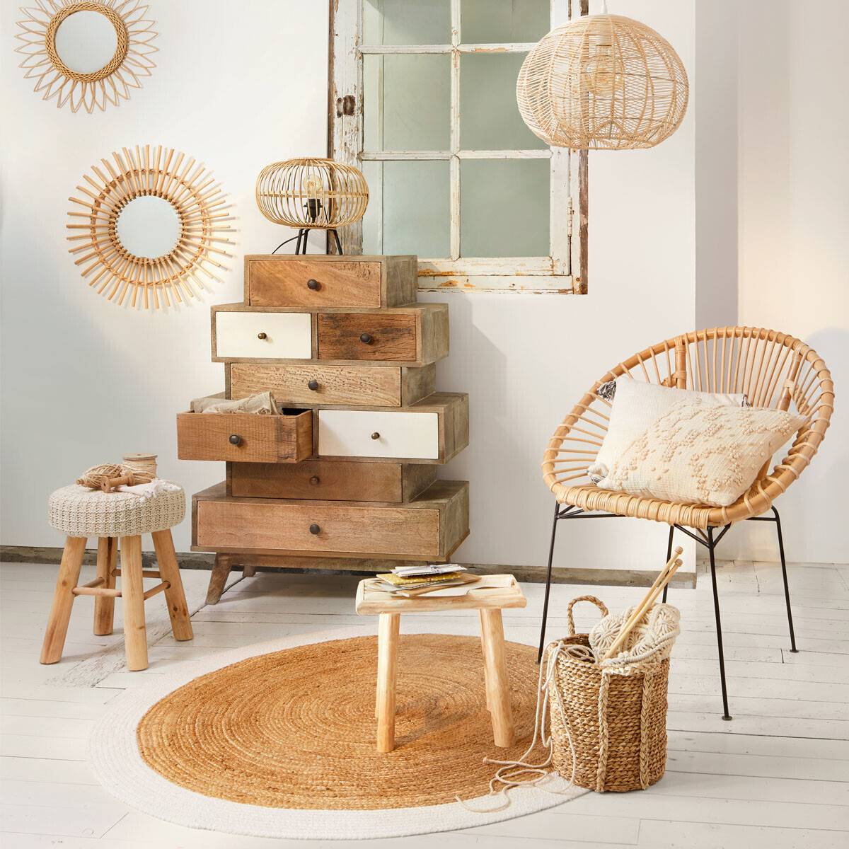 Atmosphera - Tapis "Kahi" en jute bord blanc blanc D120cm - Atmosphera Créateur d'intérieur - Imagen 1