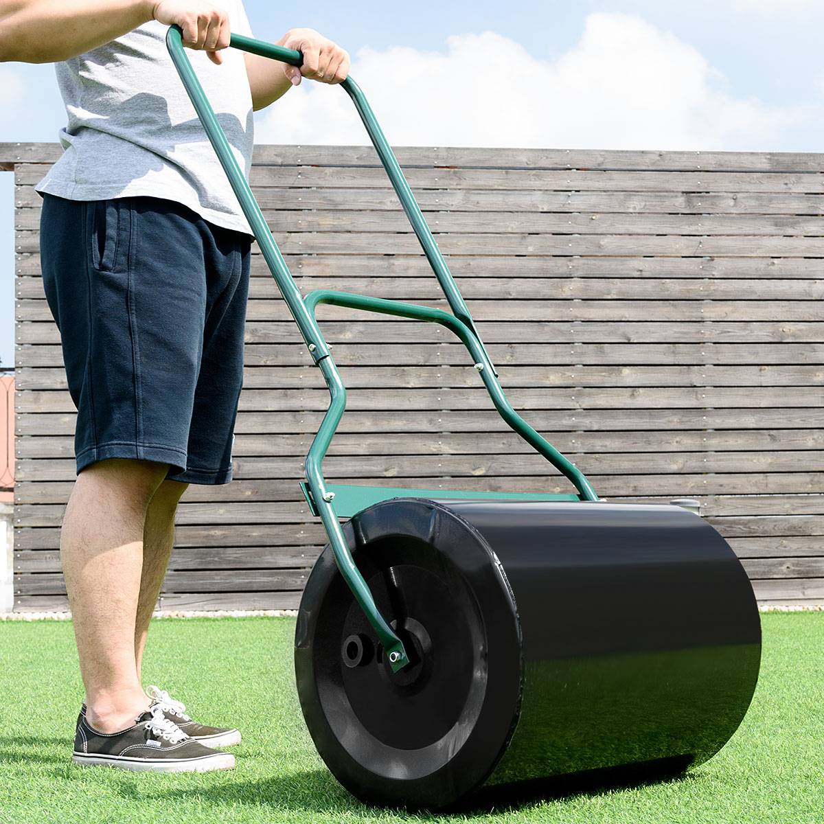Rouleau à Gazon de Jardin avec Rouleau à Largeur 50 cm et Dia.40 cm 60L Remplissage à l’Eau ou Sable Noir - Imagen 2