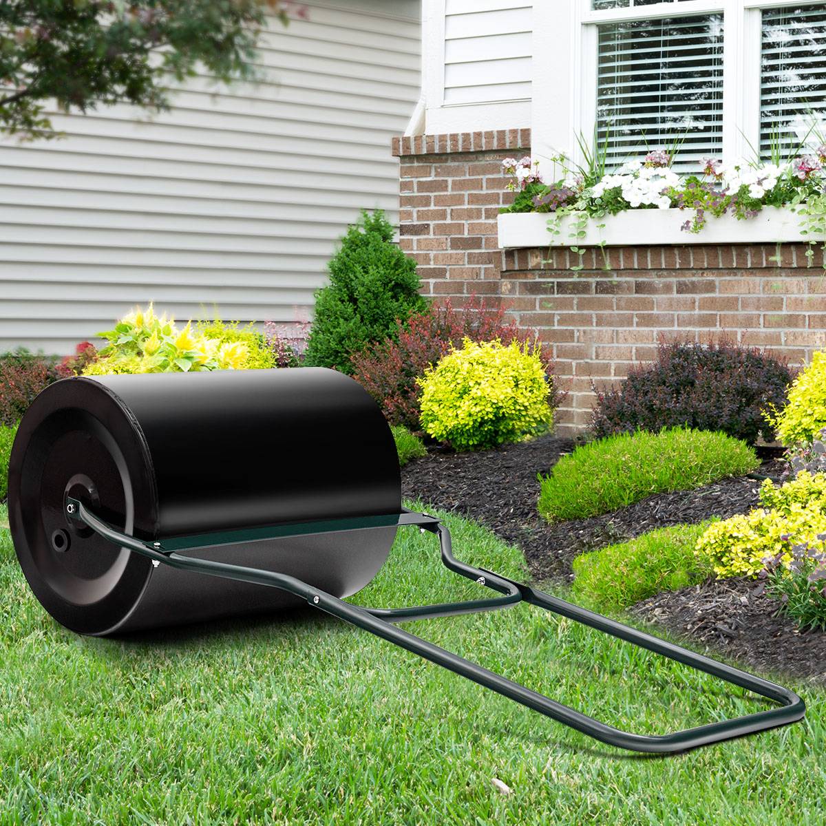 Rouleau à Gazon de Jardin avec Rouleau à Largeur 50 cm et Dia.40 cm 60L Remplissage à l’Eau ou Sable Noir - Imagen 3