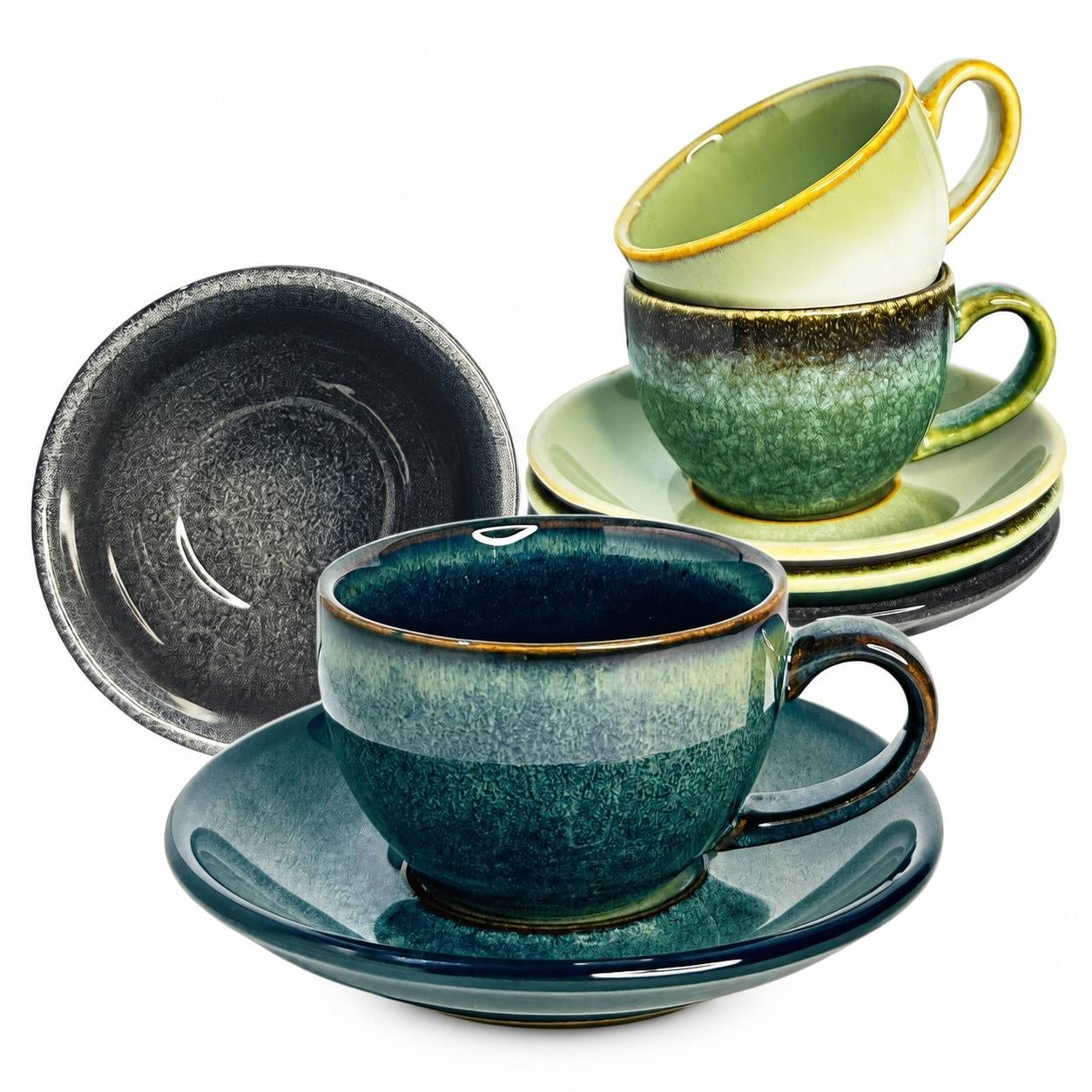 Tasses à Espresso avec Sous-tasses Multicolore Artisanales Lot de 4 Porcelaine - Image 1