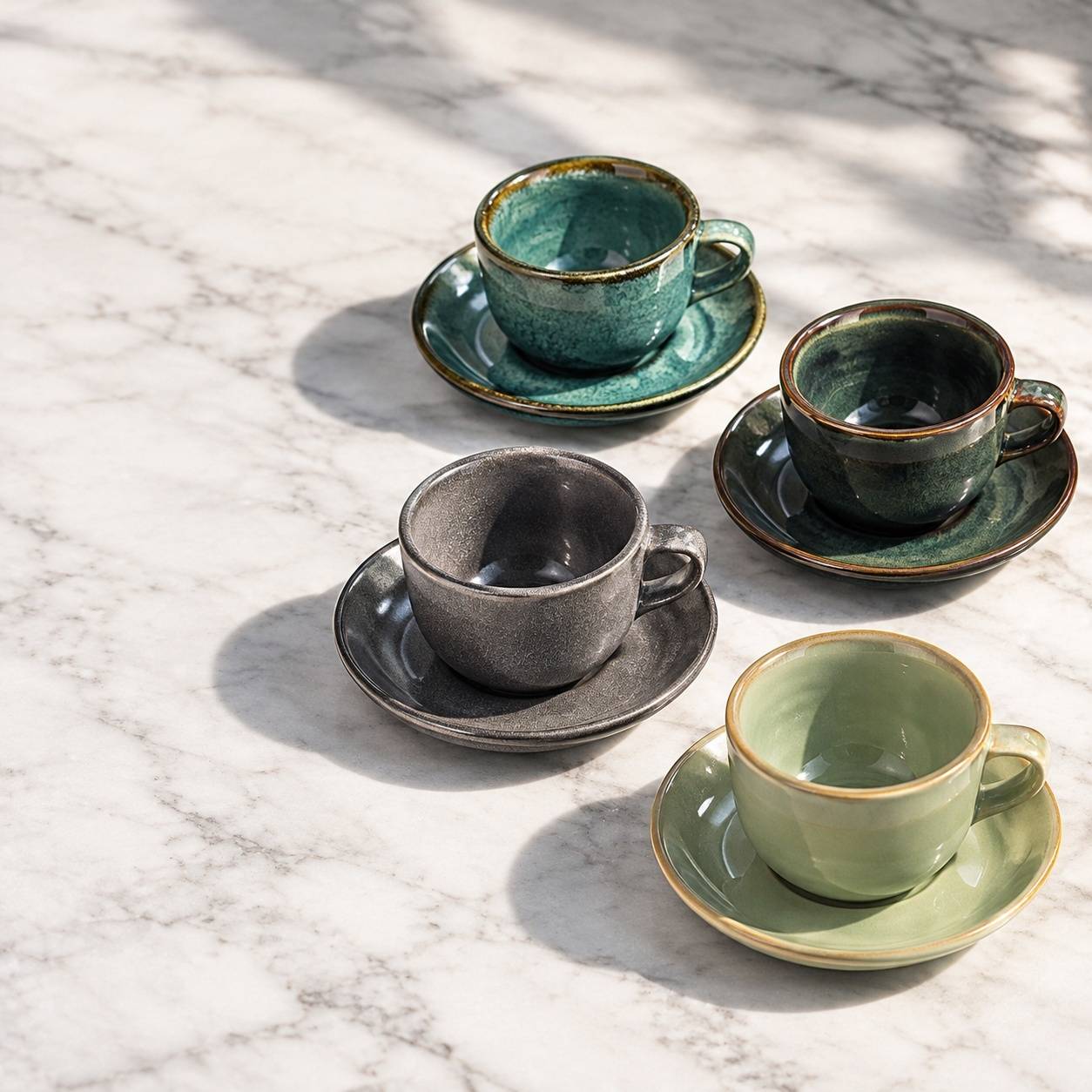 Tasses à Espresso avec Sous-tasses Multicolore Artisanales Lot de 4 Porcelaine - Image 6