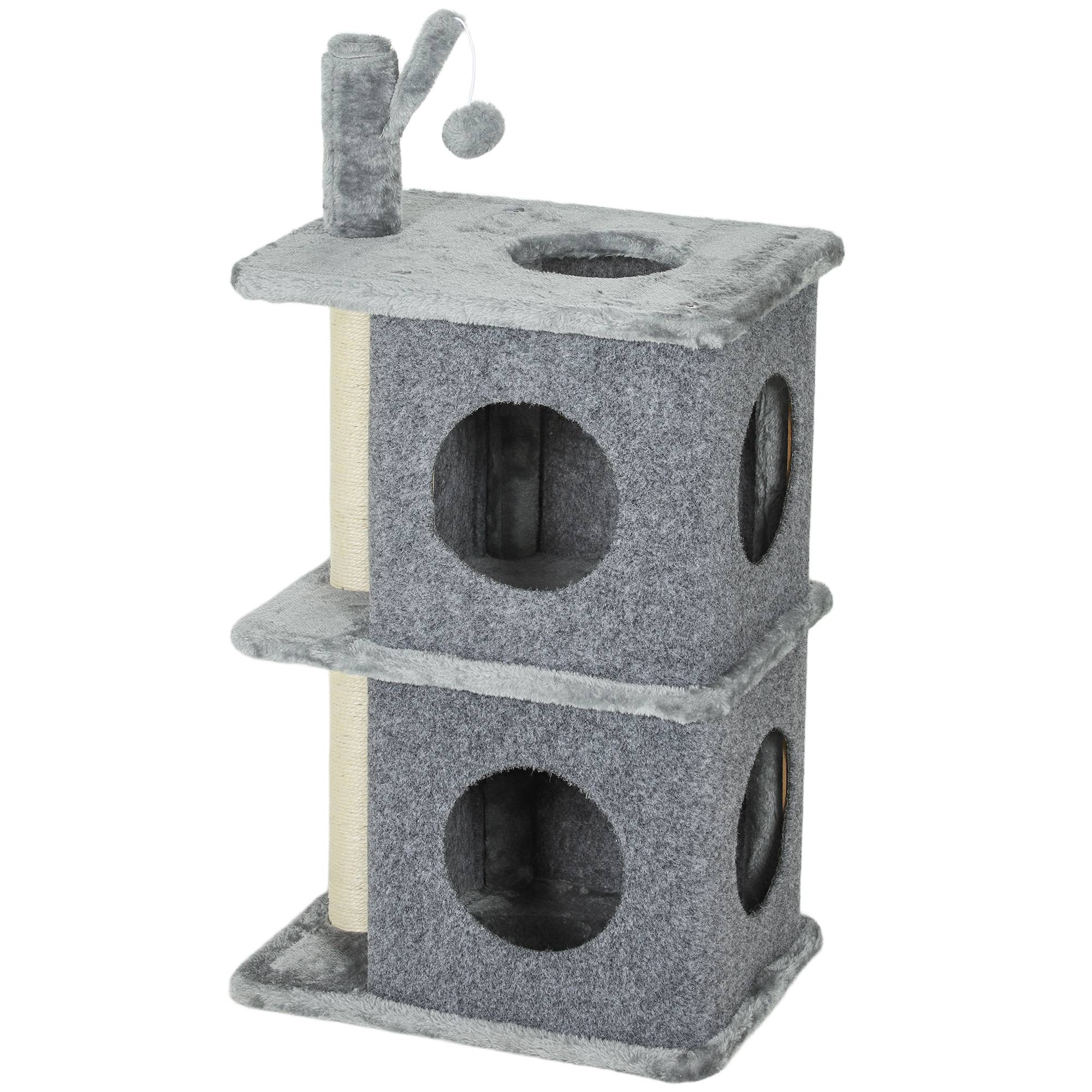 Arbre à chat à 3 niveaux tour pour chat 2 niches et surface de repos confortable, balle 43 x 33 x 80 cm gris foncé - Image 2