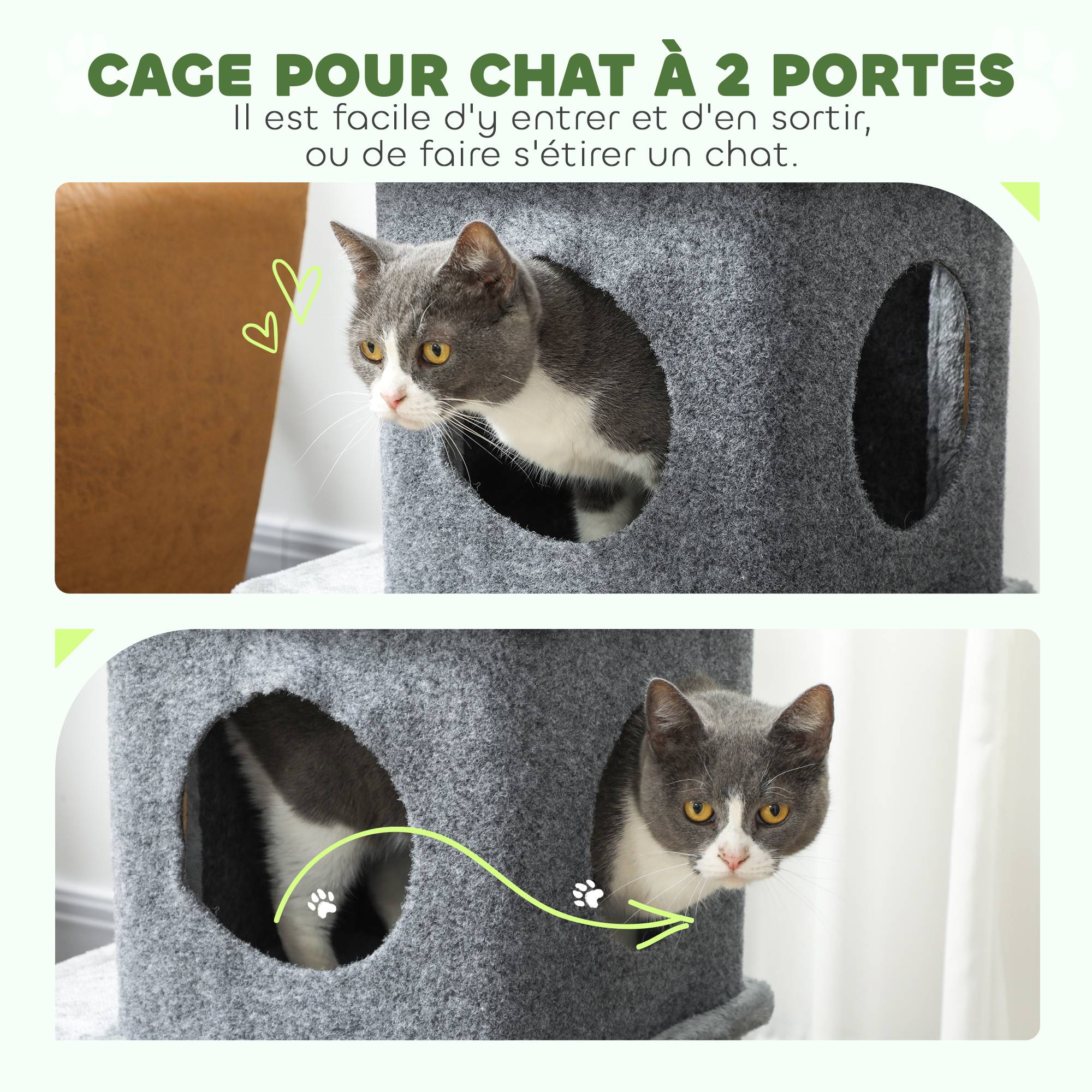 Arbre à chat à 3 niveaux tour pour chat 2 niches et surface de repos confortable, balle 43 x 33 x 80 cm gris foncé - Image 7