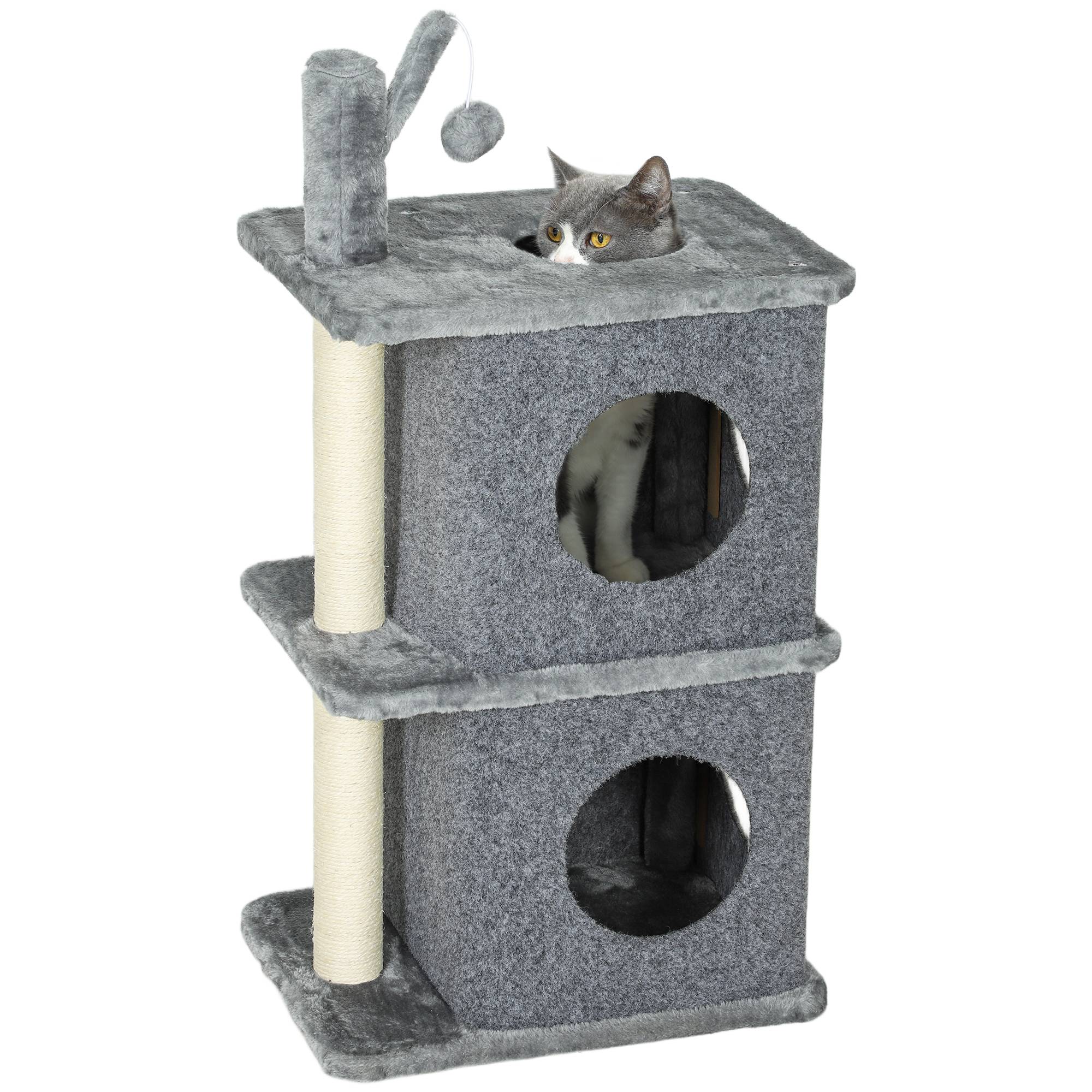 Arbre à chat à 3 niveaux tour pour chat 2 niches et surface de repos confortable, balle 43 x 33 x 80 cm gris foncé - Image 1