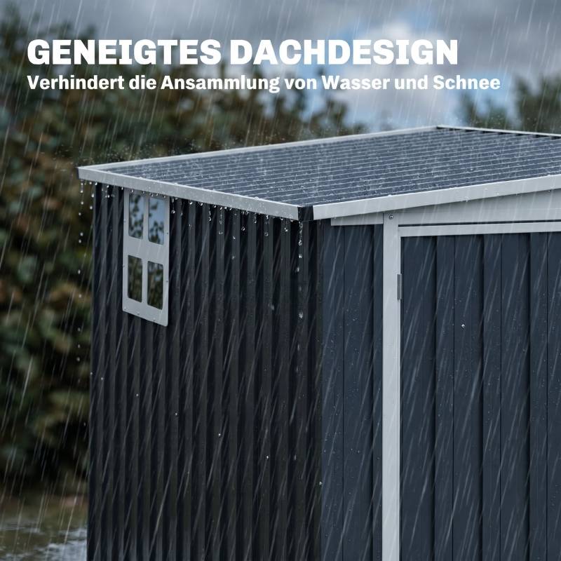 ComfortXL - Abri de jardin adossé acier galvanisé 193 x 128 x 181 cm gris foncé fenêtre ventilation porte verrouillable - Image 7