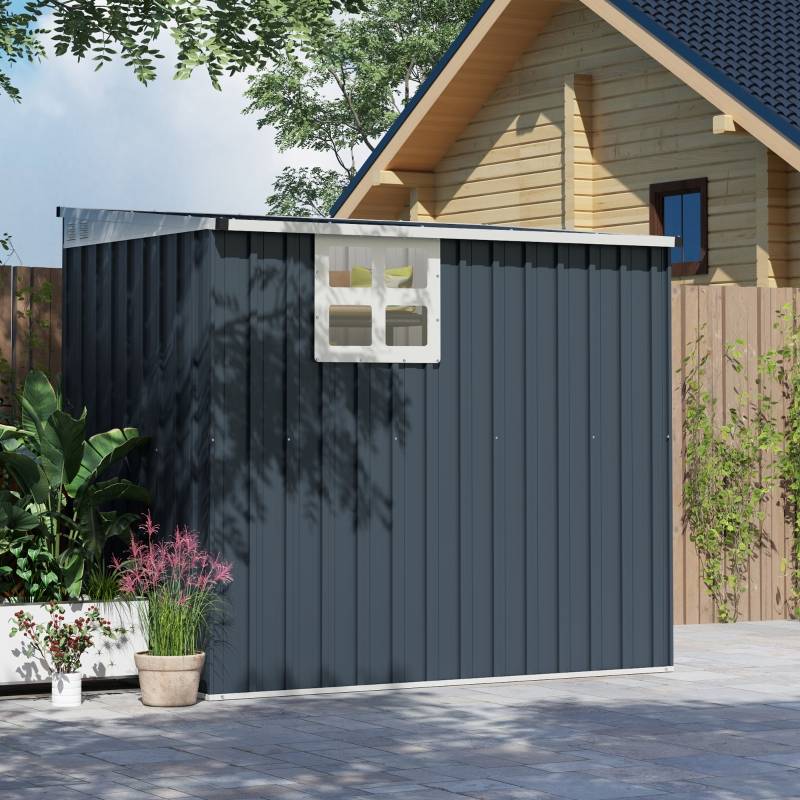 ComfortXL - Abri de jardin adossé acier galvanisé 193 x 128 x 181 cm gris foncé fenêtre ventilation porte verrouillable - Image 8