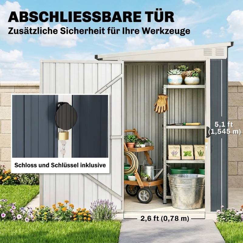 ComfortXL - Abri de jardin adossé acier galvanisé 193 x 128 x 181 cm gris foncé fenêtre ventilation porte verrouillable - Image 6