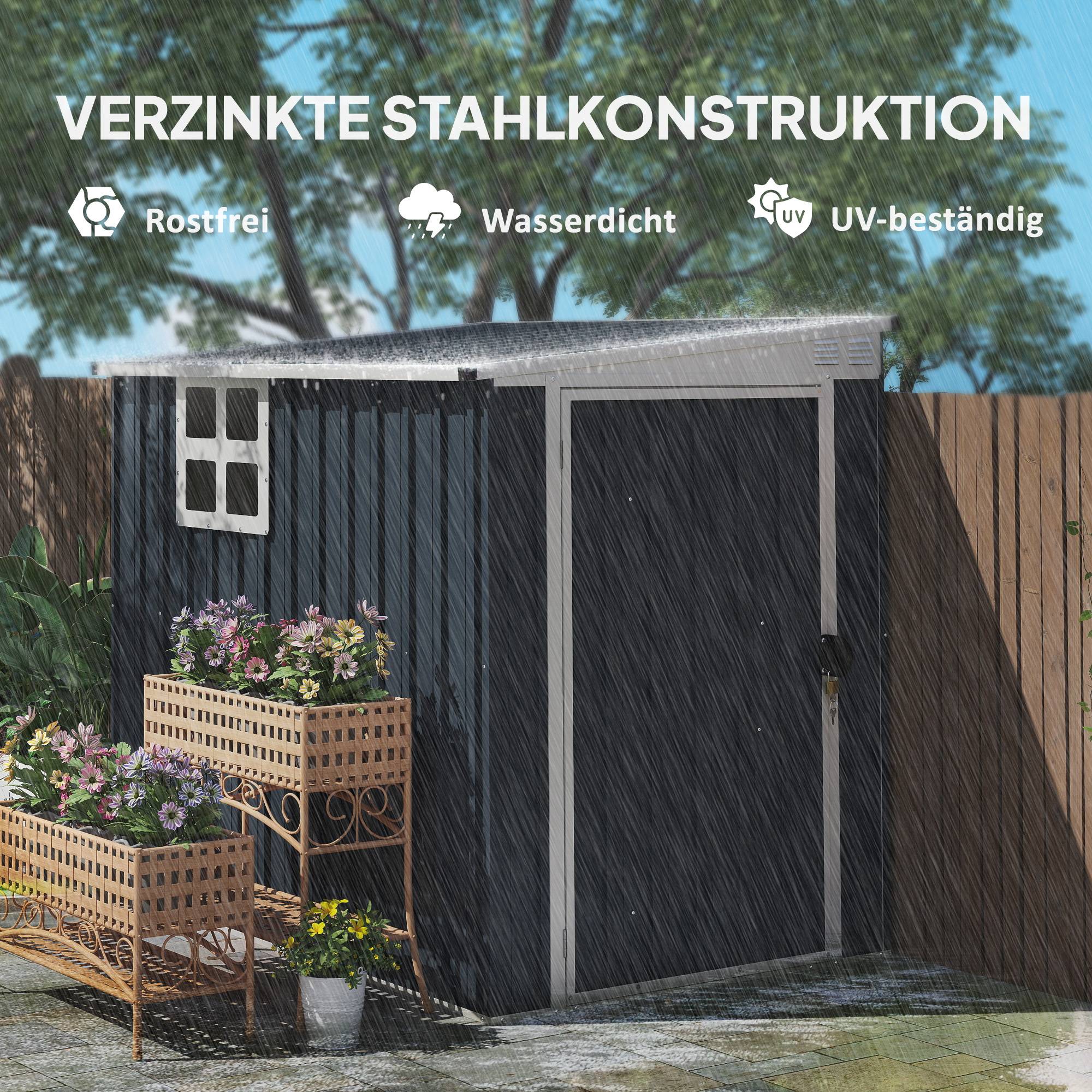 ComfortXL - Abri de jardin adossé acier galvanisé 193 x 128 x 181 cm gris foncé fenêtre ventilation porte verrouillable - Image 9