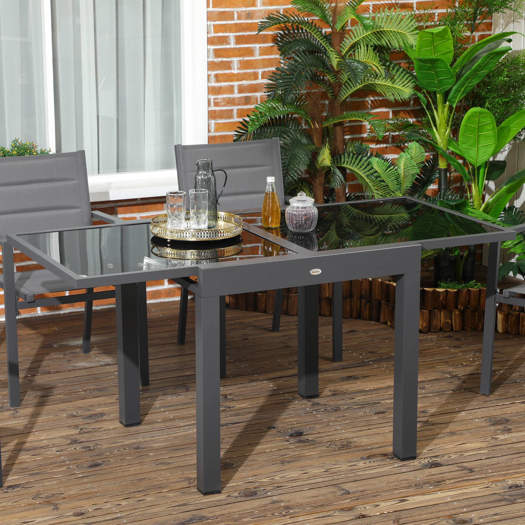 Table noire aluminium extensible verre tremp茅 80-160x80x75cm terrasse - Image 3