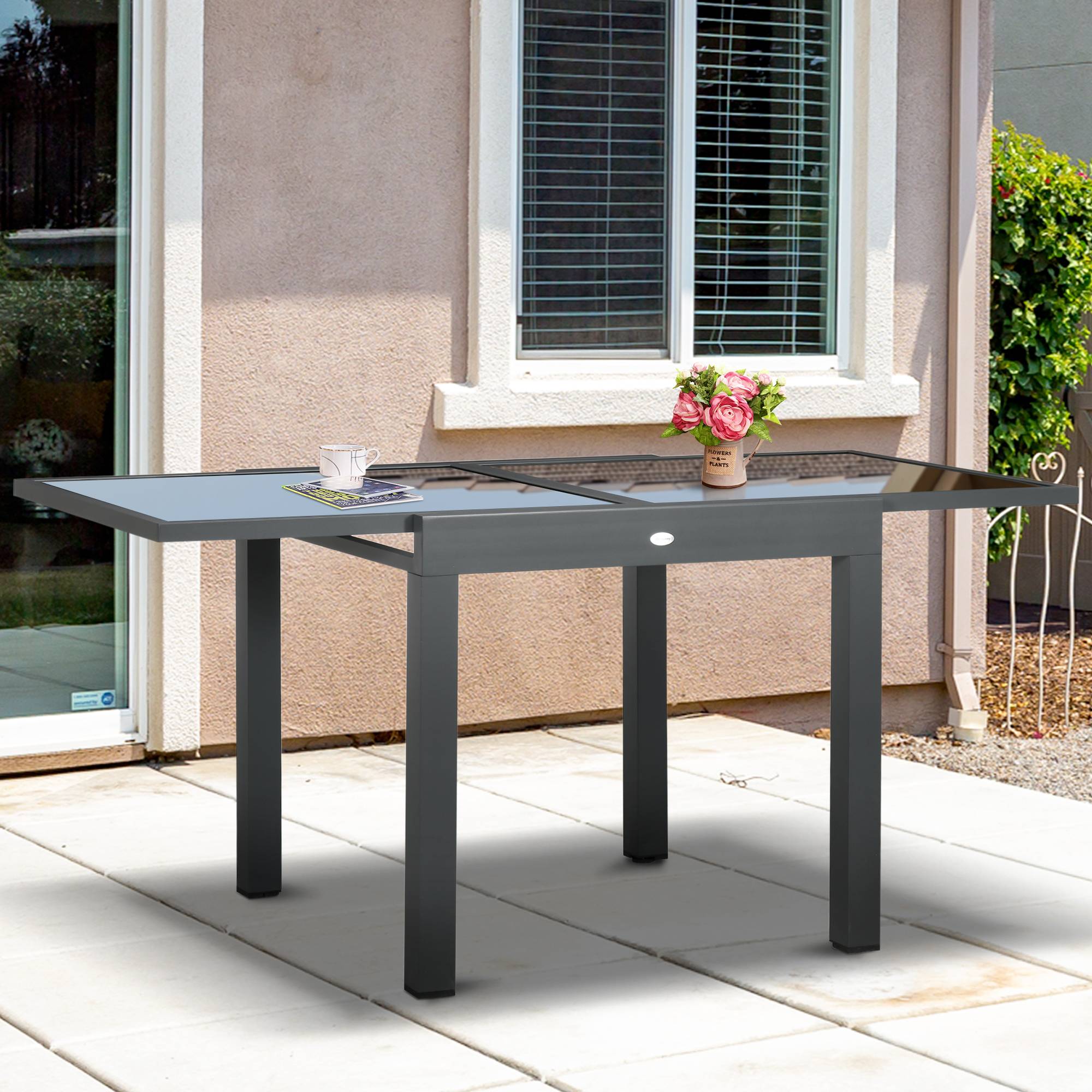 Table noire aluminium extensible verre tremp茅 80-160x80x75cm terrasse - Image 4
