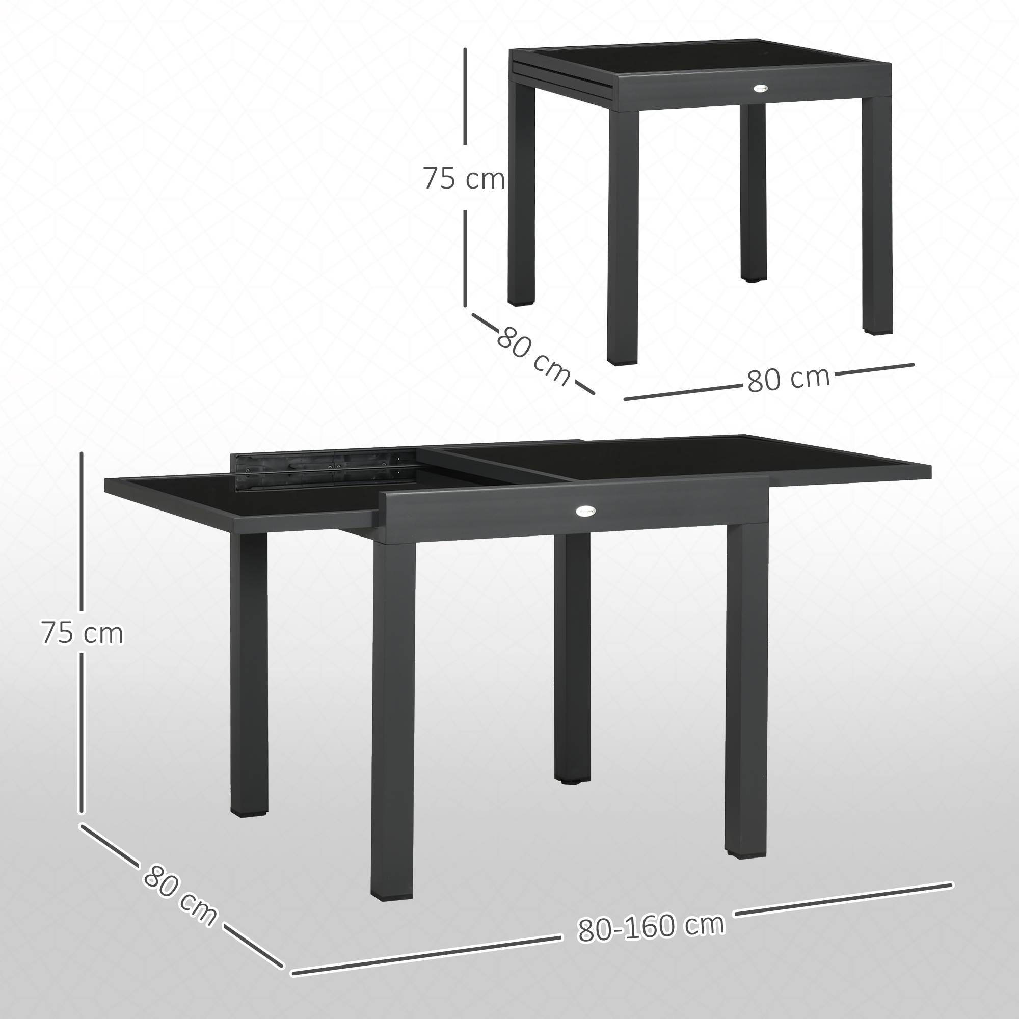 Table noire aluminium extensible verre tremp茅 80-160x80x75cm terrasse - Image 5