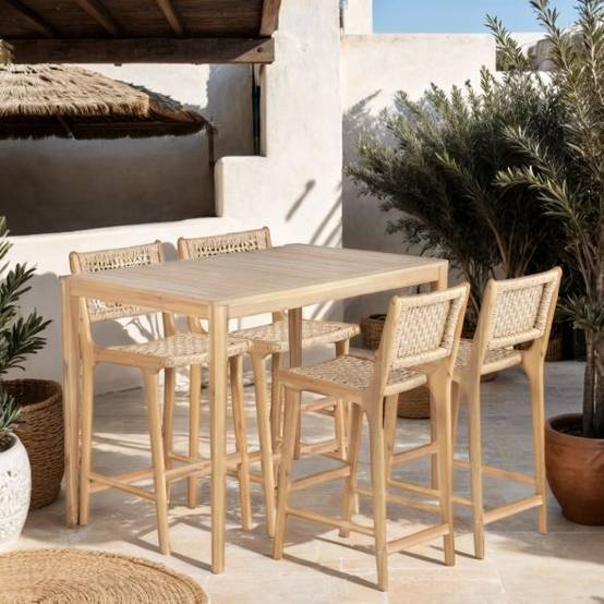 Table haute KUTA 140x90x105 cm en bois d'acacia FSC blanchi Beau Rivage - Image 2