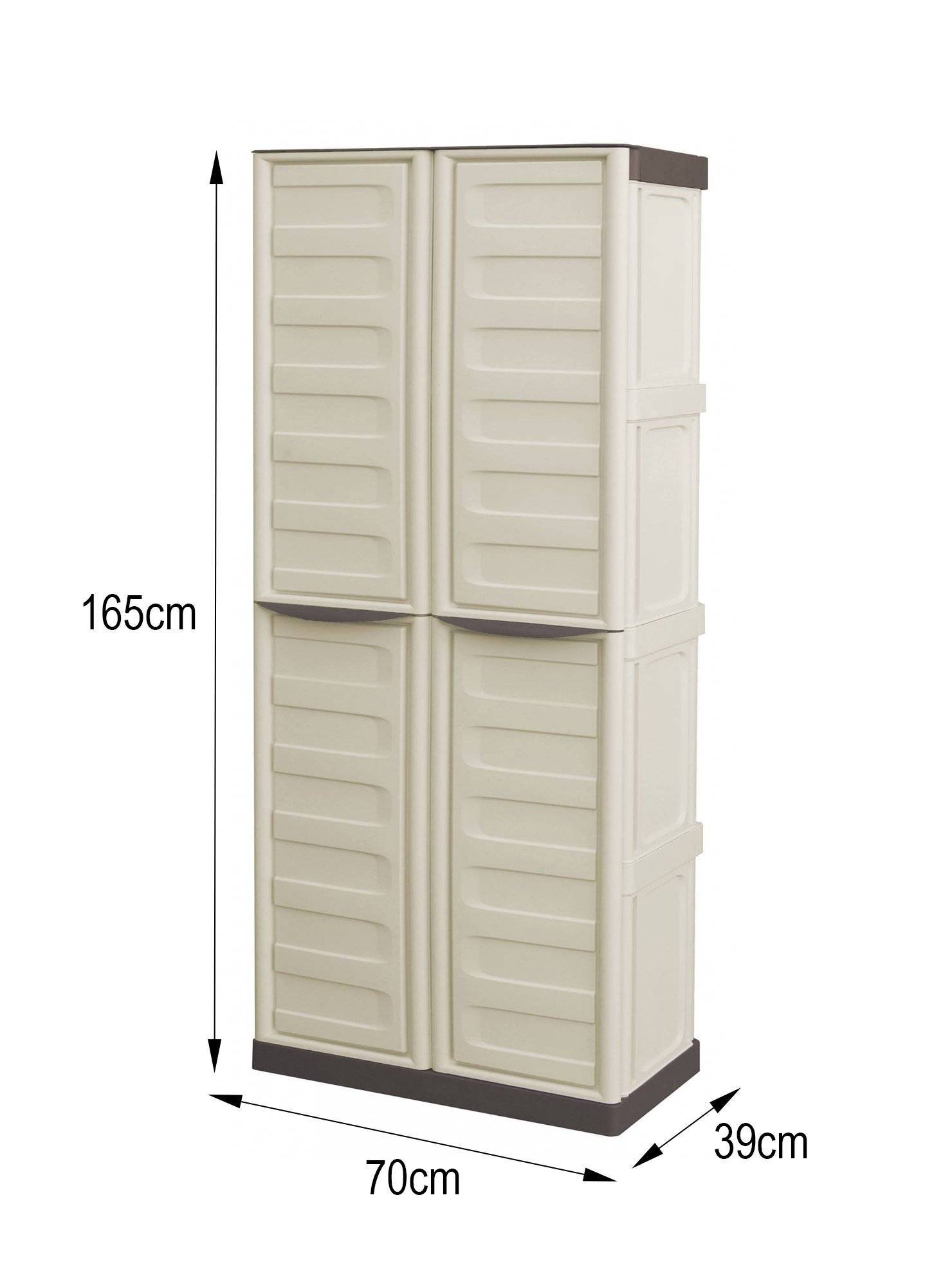 Dmora - Armoire d'extérieur Marchin, Armoire de balcon polyvalente, Armoire d'extérieur 2 portes, Beige et Marron, Finition Rayée, 70x39h165 cm - Dmora - Imagen 3