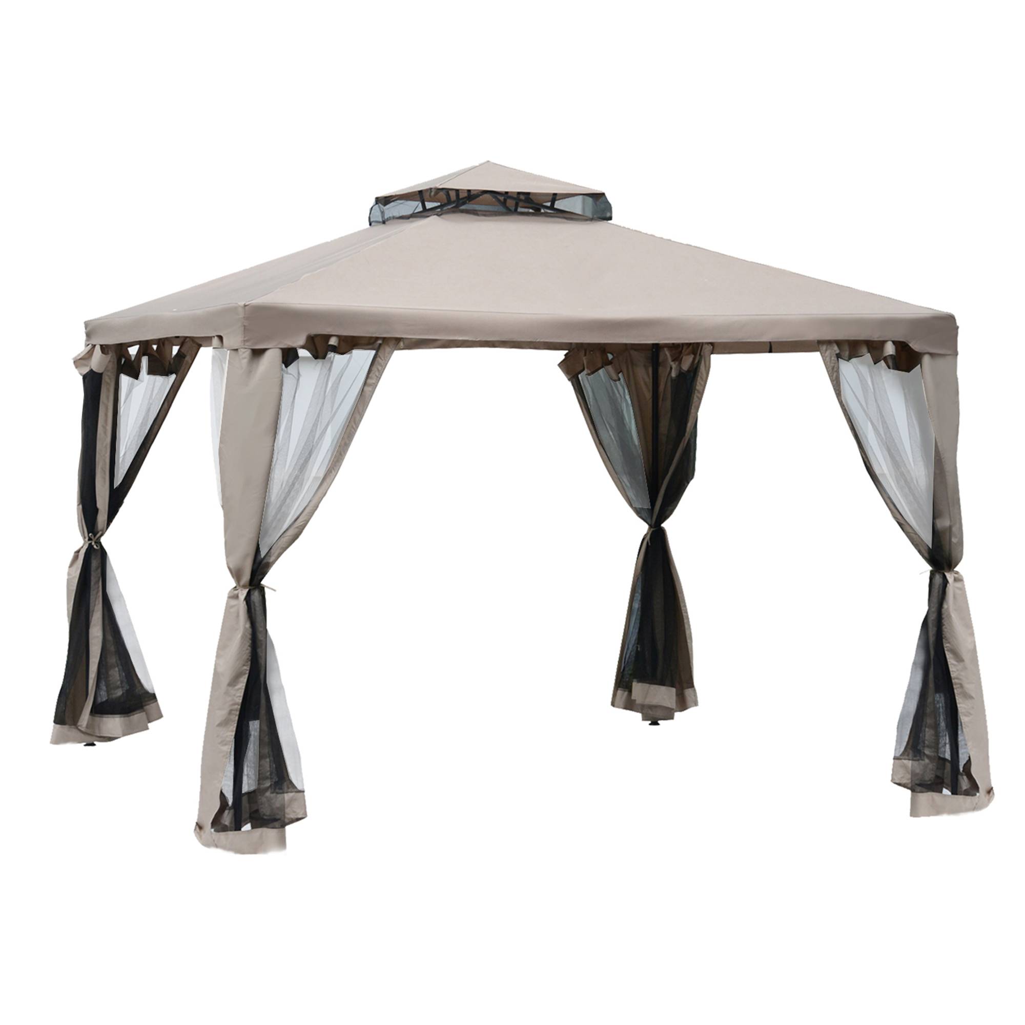 Outsunny - Tonnelle de jardin barnum pavillon 3x3m double toit moustiquaires amovibles imperméable gris - Outsunny - Image 1