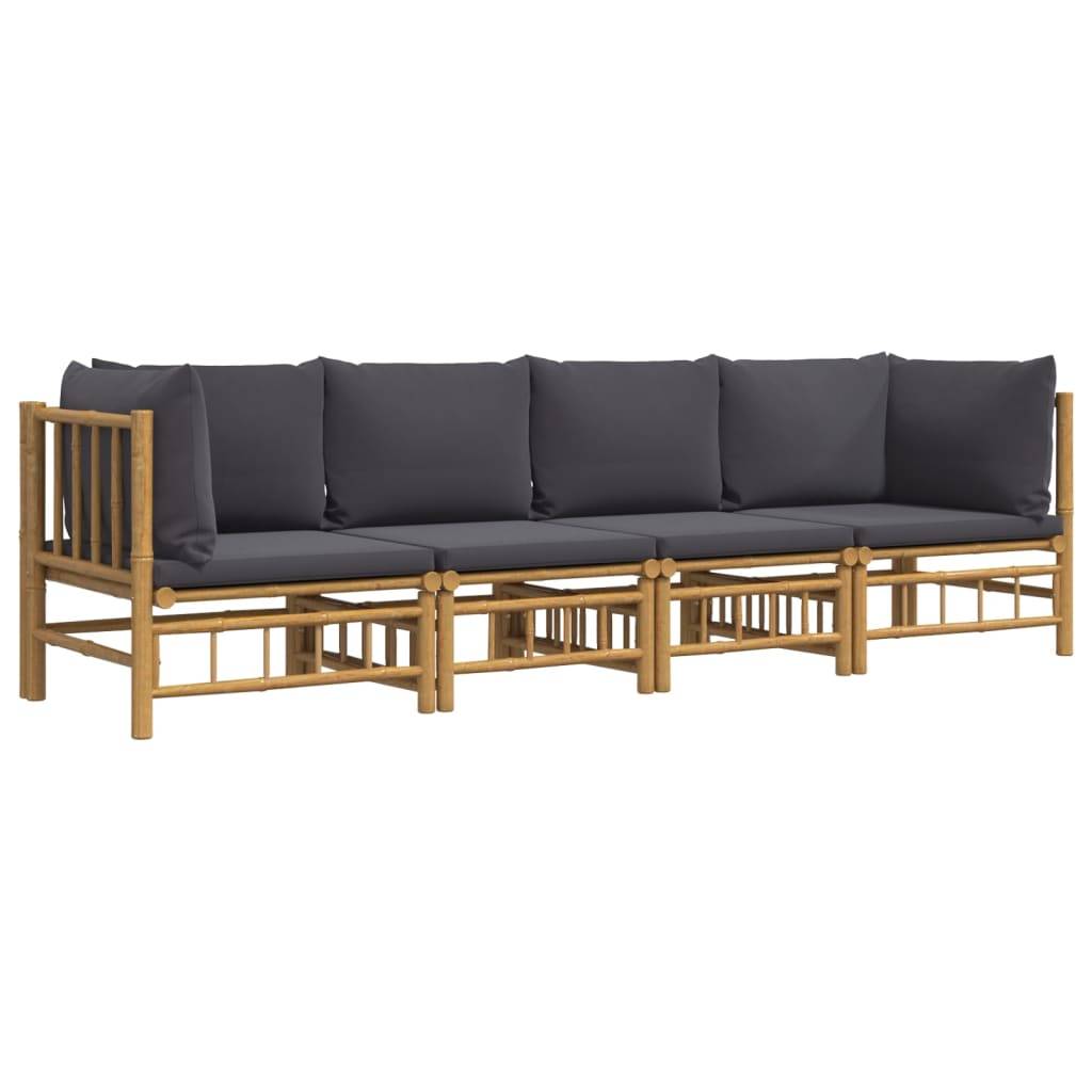 Ensemble Canapé Jardin Bambou 4 pcs Coussins Gris Foncé Modulaire – ComfortXL Outdoor Living - Image 3