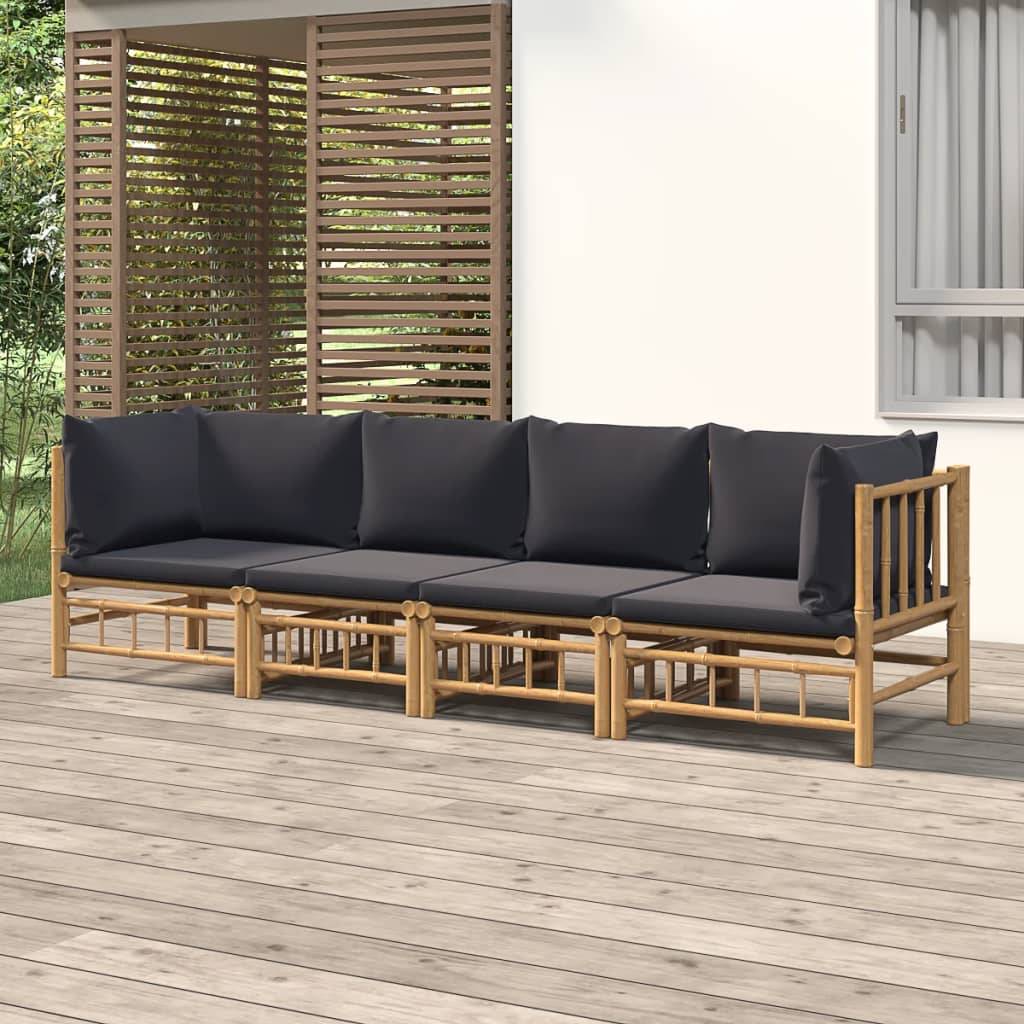 Ensemble Canapé Jardin Bambou 4 pcs Coussins Gris Foncé Modulaire – ComfortXL Outdoor Living - Image 1