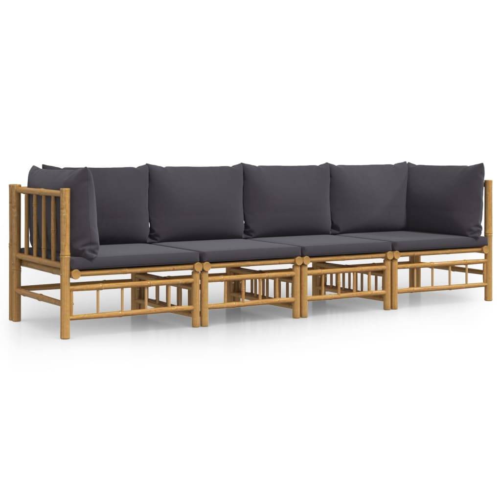 Ensemble Canapé Jardin Bambou 4 pcs Coussins Gris Foncé Modulaire – ComfortXL Outdoor Living - Image 2