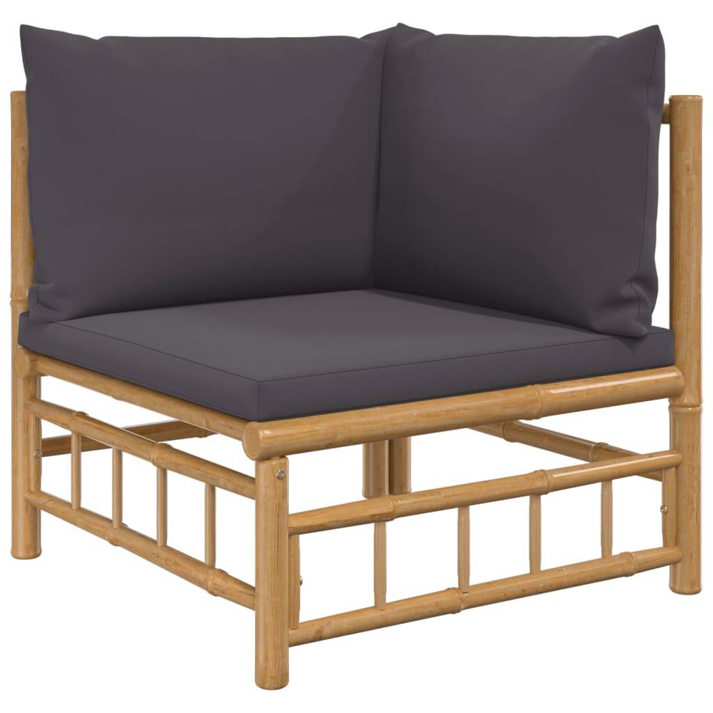 Ensemble Canapé Jardin Bambou 4 pcs Coussins Gris Foncé Modulaire – ComfortXL Outdoor Living - Image 4