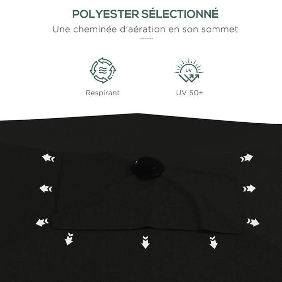 Outsunny - Parasol jardin rectangulaire inclinable 2x3m avec manivelle toile polyester haute densité 180g/m² imperméabilisé noir - Outsunny - Image 7